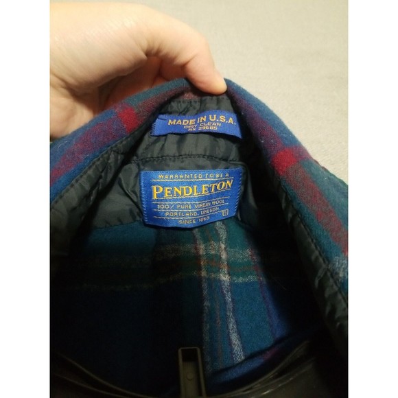 Vintage Men’s Small Pendleton Virgin Wool USA Plaid Long Sleeve suede elbow - Picture 4 of 7